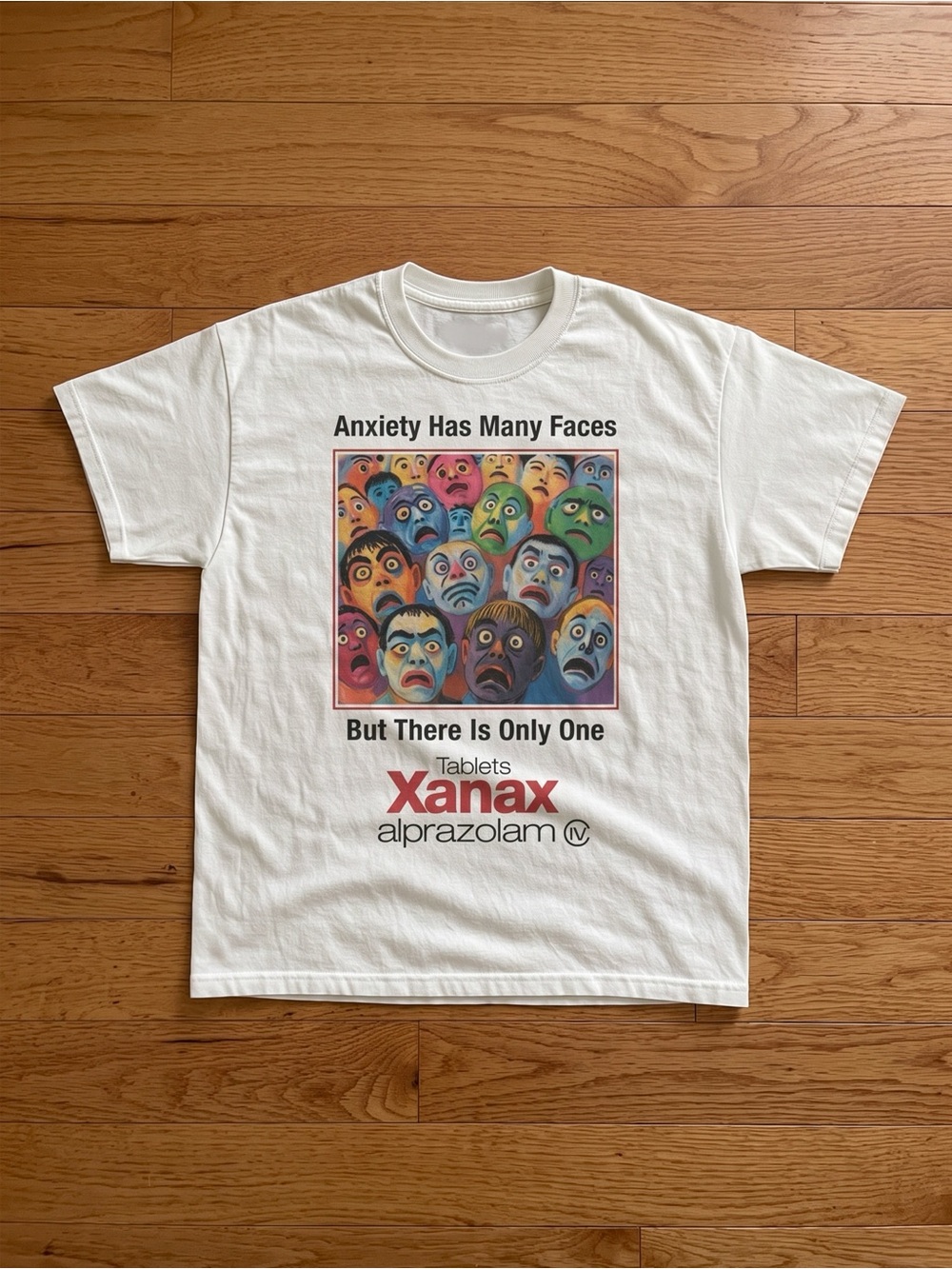 Anxiety Has Many Faces Xanax Vintage Ad Bootleg White T-Shirt